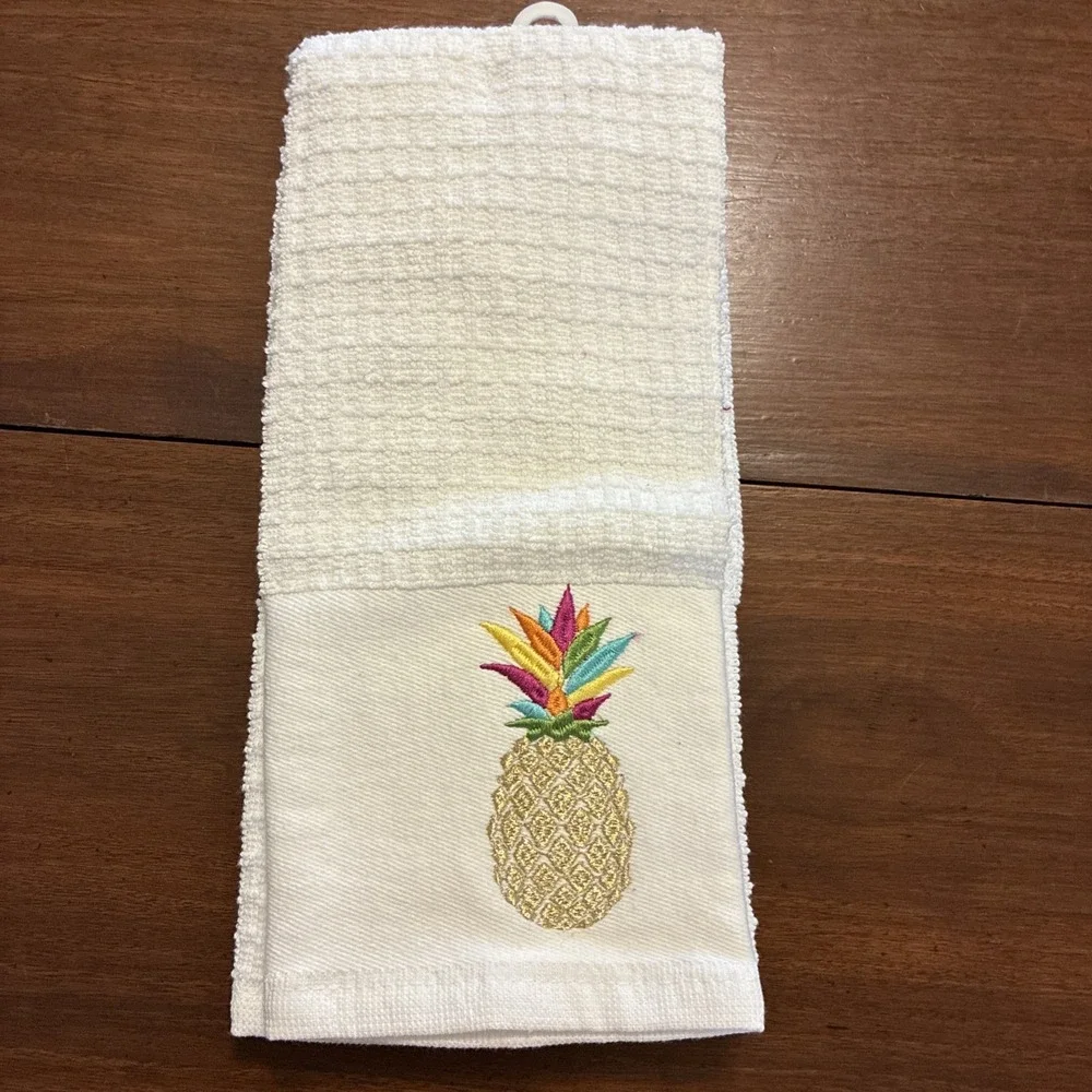 Embroidered Pineapple Kitchen Towels 100% Cotton Set of 2 16